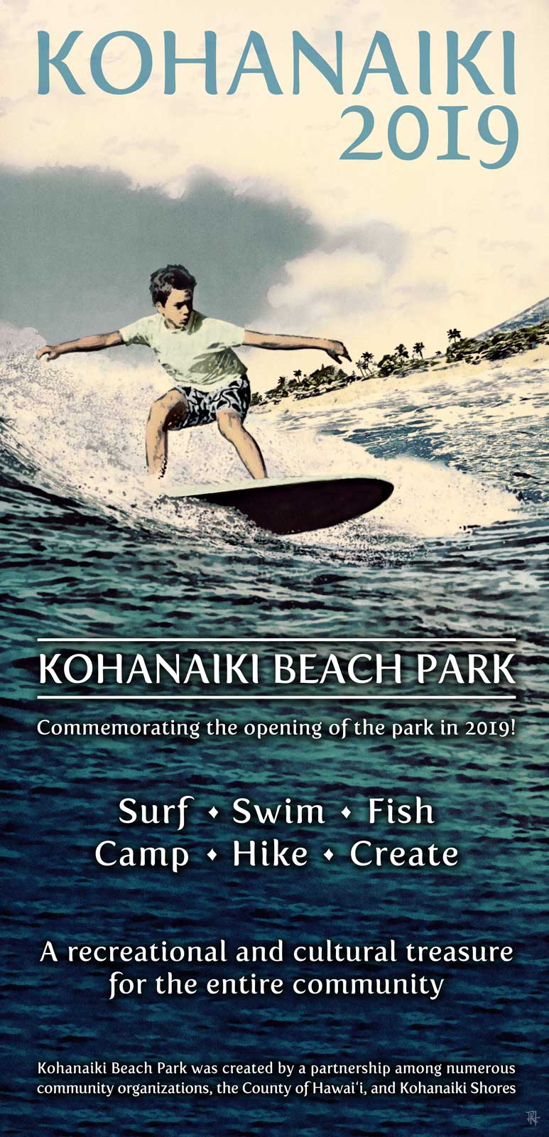  Event Poster | Kohanaiki Beach Park | Nostalgic illustration paired with modern typography for a public space unveiling 