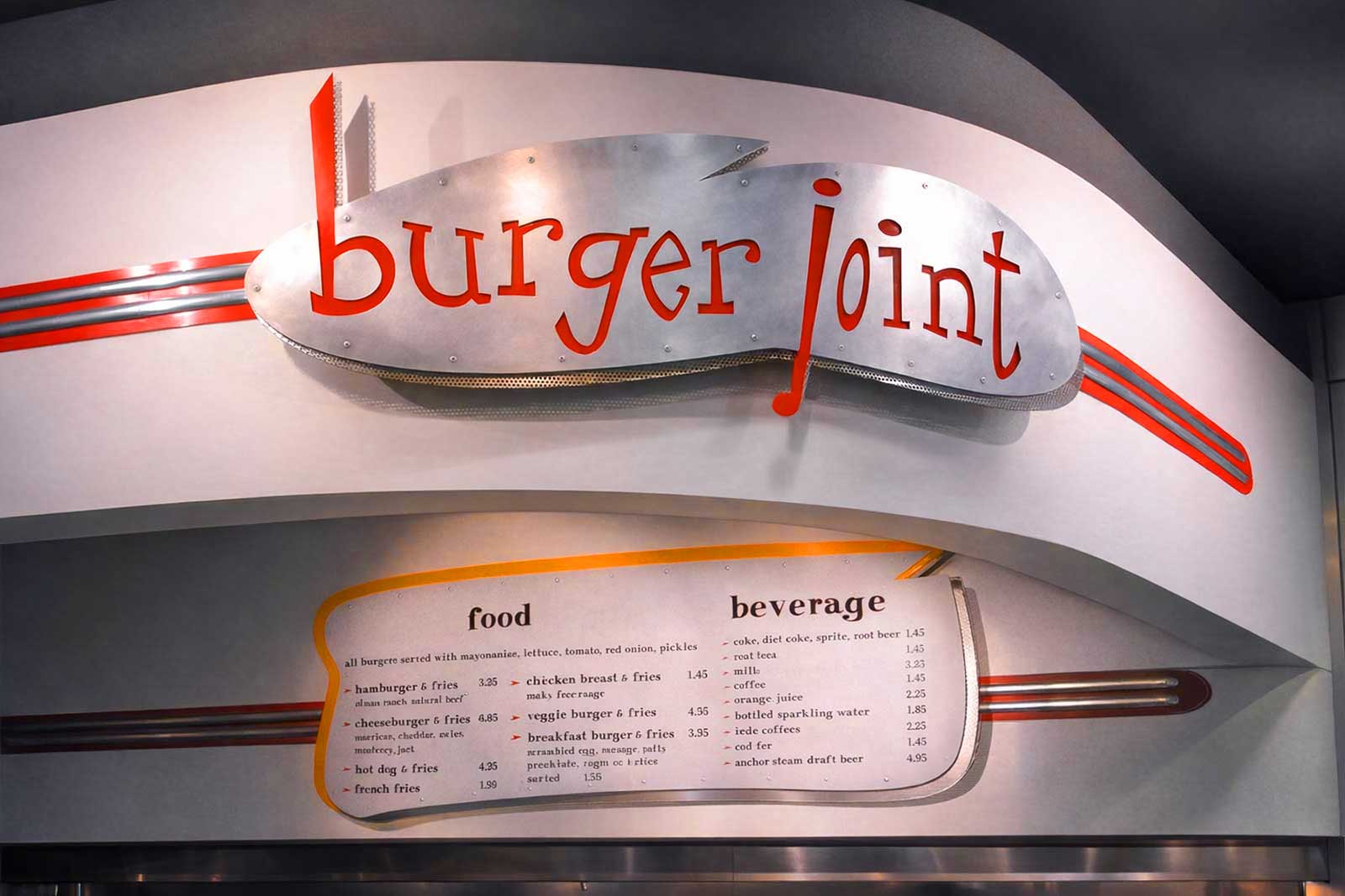  Burger Joint Menu System | SFO Airport | Waterjet-cut components with applied vinyl lettering 