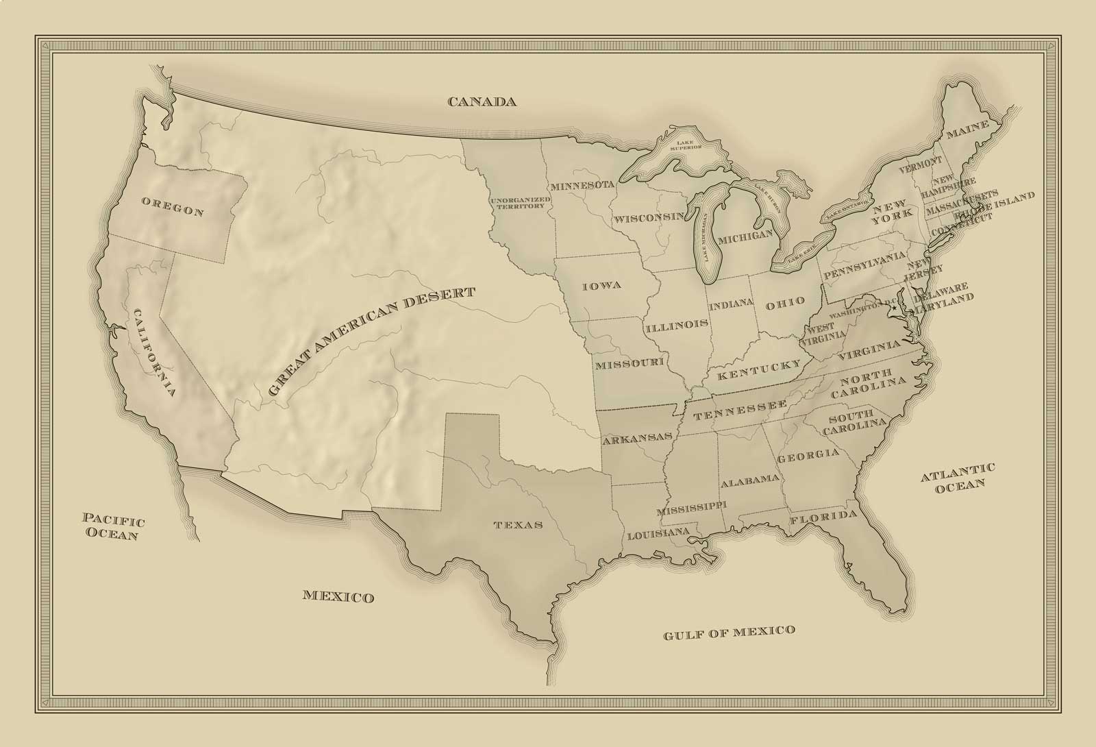  Map design for environmental wall graphics printed on wallpaper within museum exhibit. 