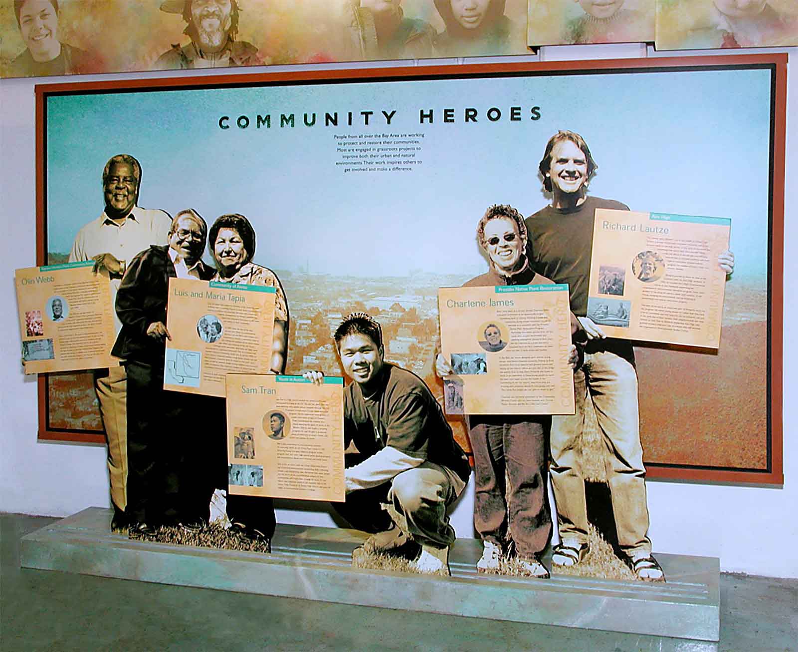  Community Heroes display, Crissy Field, interpretive display combining artifacts and accessible narrative 