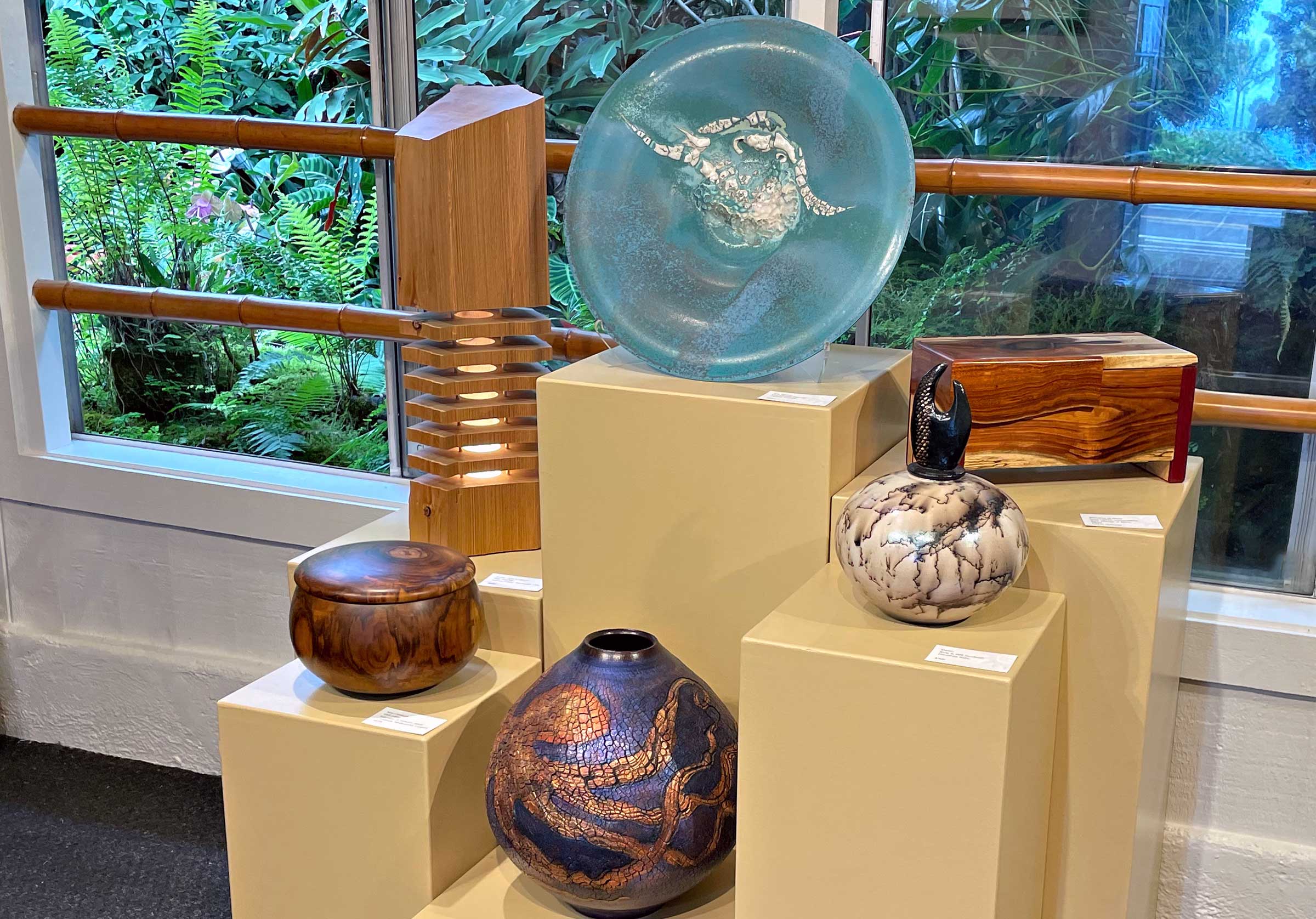  High and low fire ceramic and wood art on display, Glyph Art Gallery 