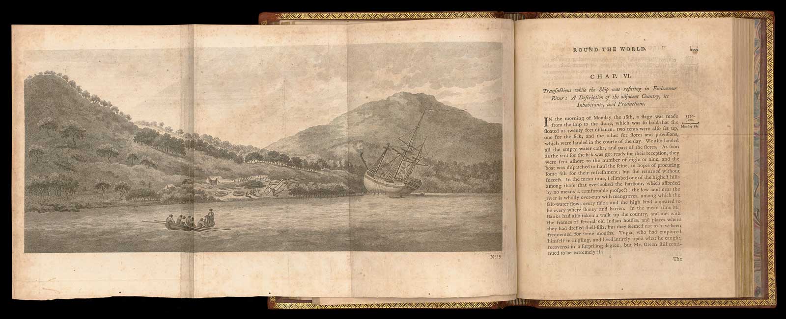  Gatefold illustration, in situ, first-edition Captain Cook copperplate engraved journal set from 1783 for Bishop  Museum, Honolulu 
