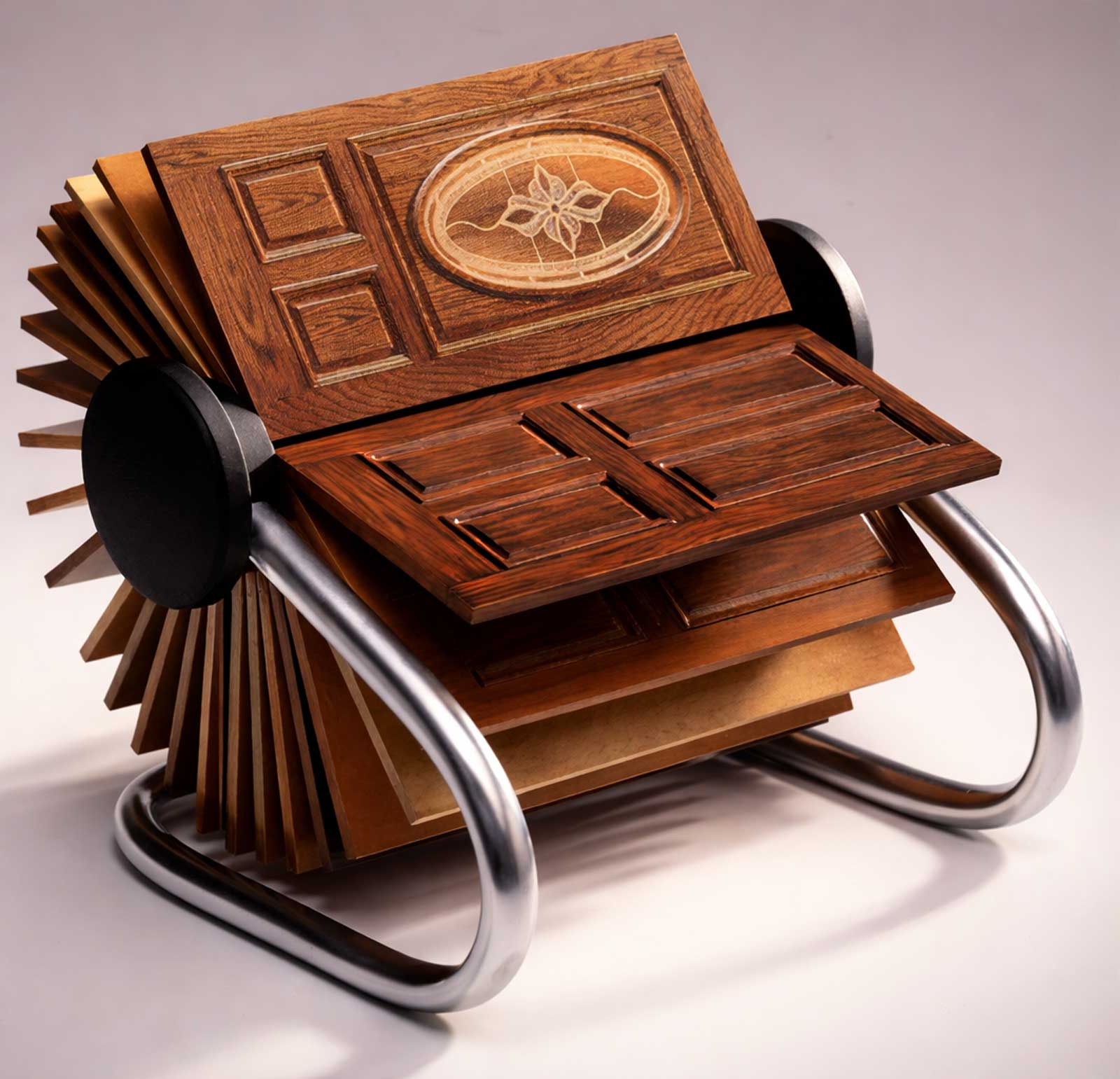 Rolladex of Doors | Oversized vintage Rolladex with miniature faux wood doors for manufacturer marketing | Instacast and tubing 