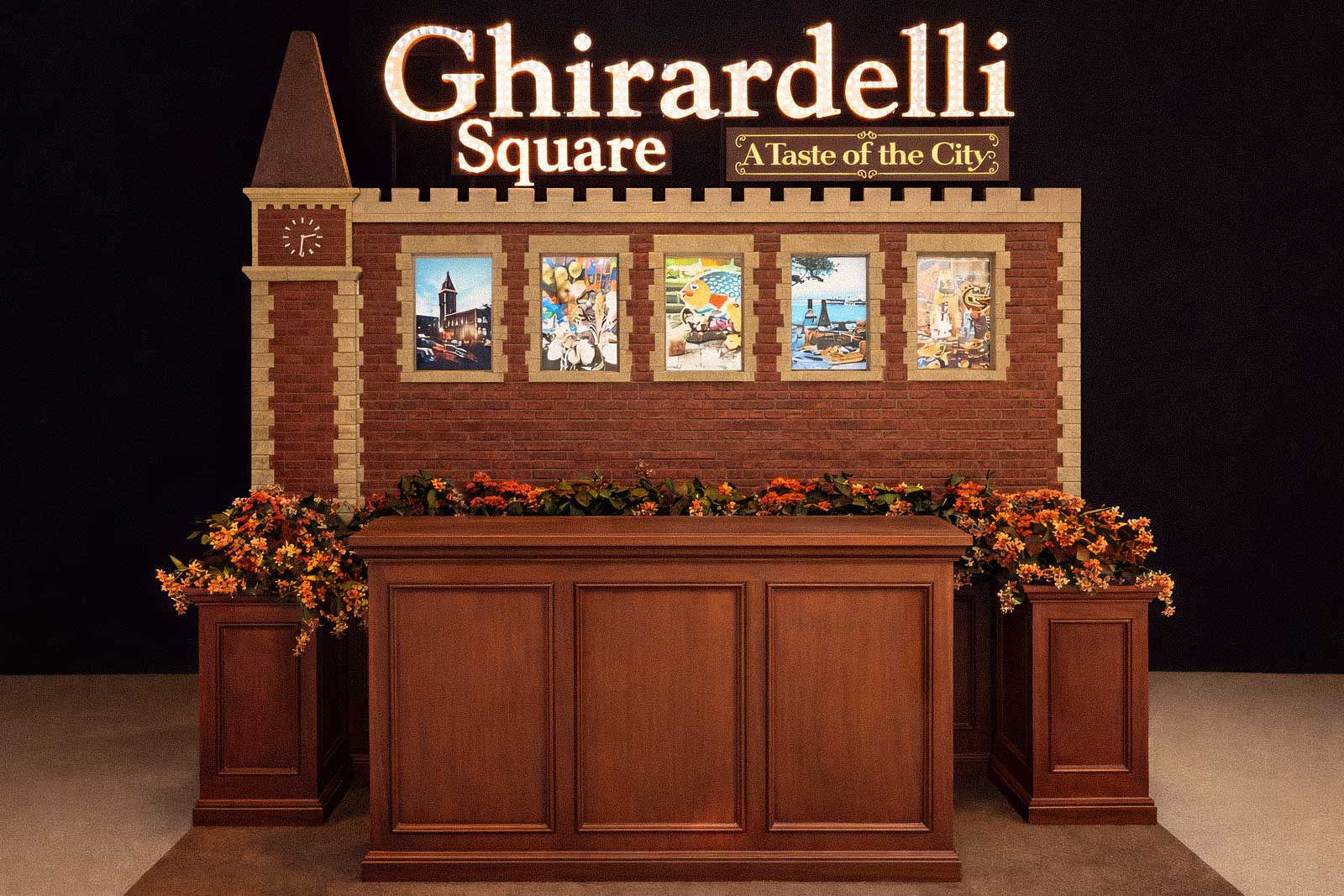  Marketing Booth Design | Ghirardelli Square | Vintage sign and architecture scaled for travelling exhibit 
