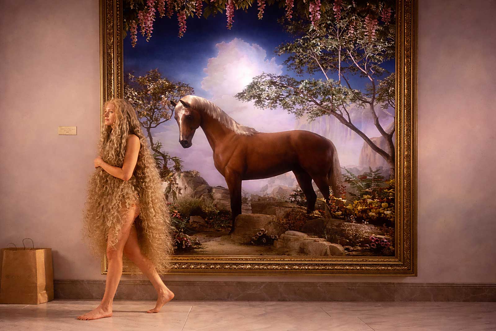  Macy’s / Marshall Field’s | Television commercial set, studio | Wood, foam, canvas, fiberglass, synthetic hair |
From a series of artworks that come to life, inspired by the Lady Godiva myth. 