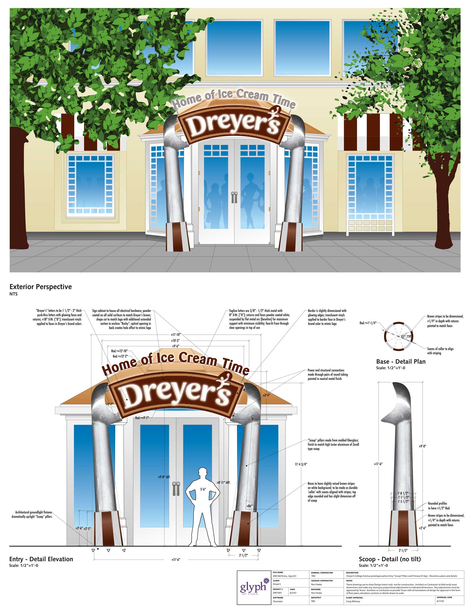  The Big Scoop | Dreyer’s | Store prototype presentation drawings featuring oversized architectural ice cream scoops 