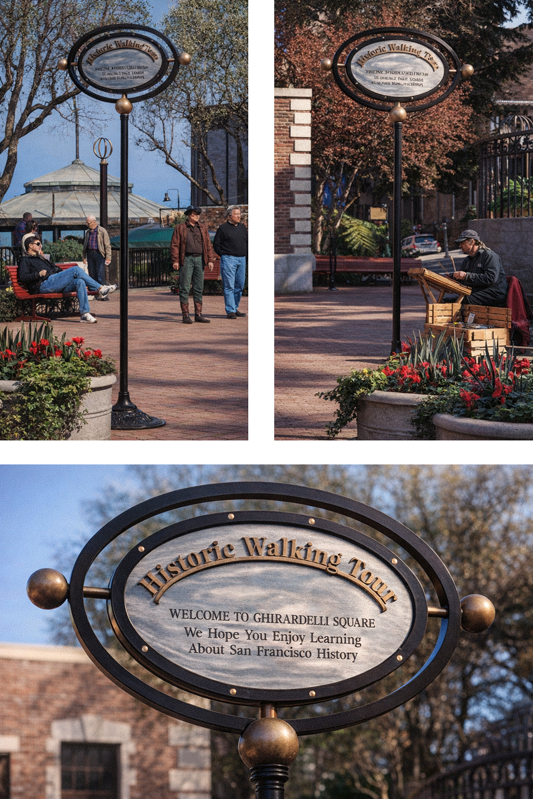  Walking Tour Signage | Ghirardelli Square | Wayfinding system guiding visitors through a historic factory district 