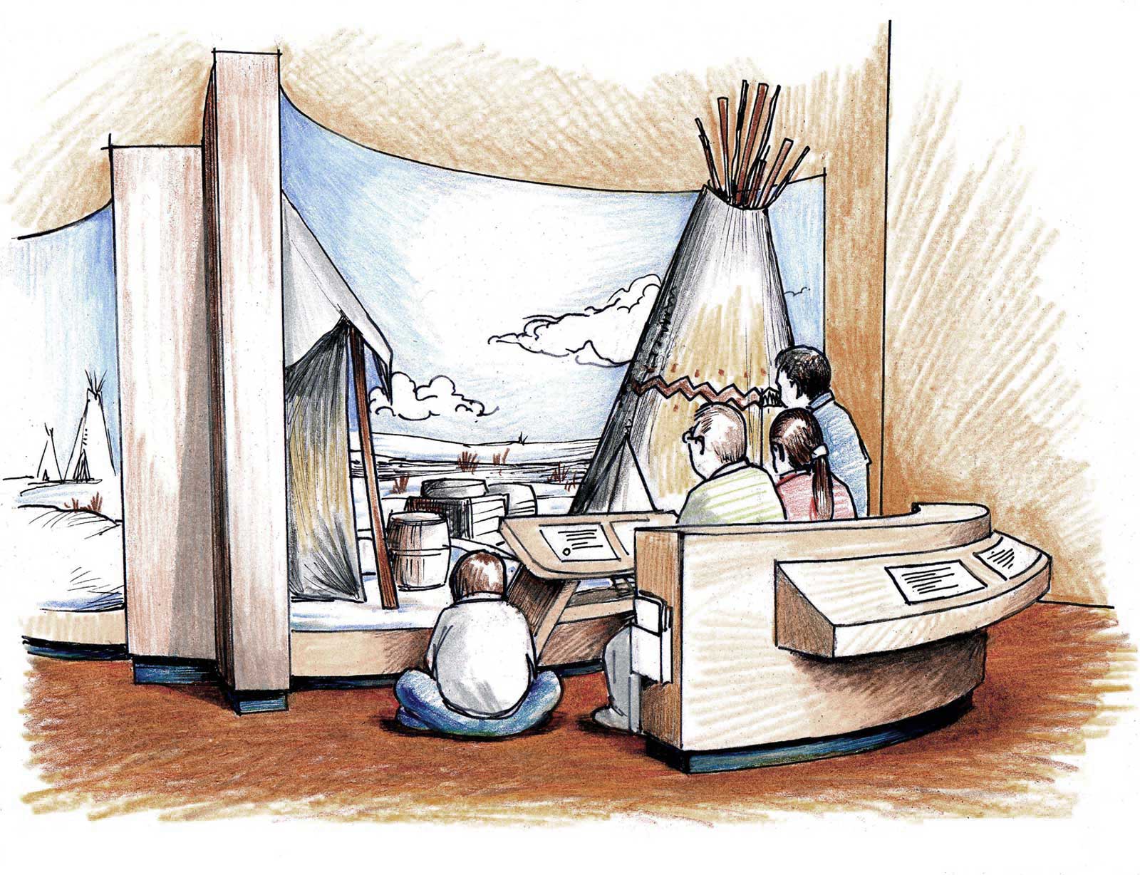  Exhibit Pencil Sketch | Bay Area Discovery Museum | Concept sketch for temporary cultural exhibit environment 