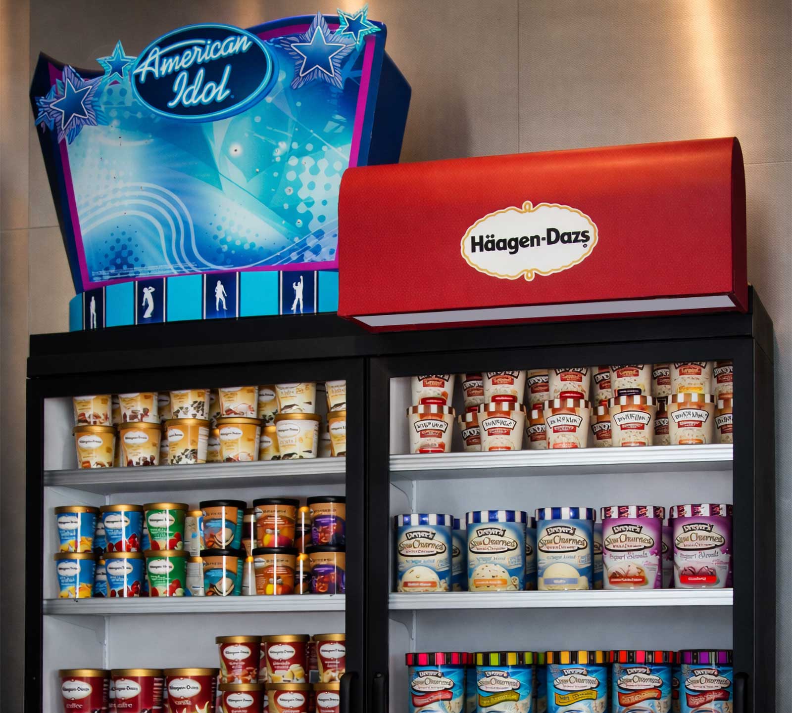  Branded retail POS display; header graphics and production coordination for in-store installation. 