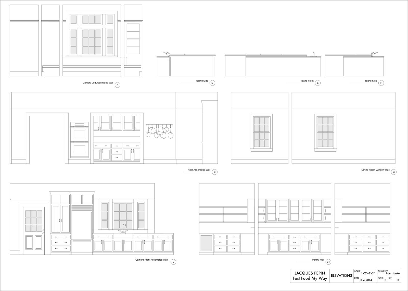  CAD drawings of interior wall elevations prepared for production coordination. 